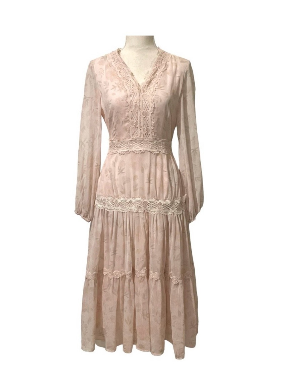 Rachel Parcell Dusty Blush Floral Lace-Trim Maxi Dress